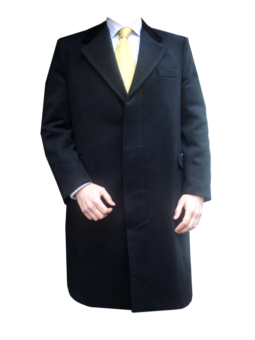 Black Cashmere Overcoat with Velvet Collar